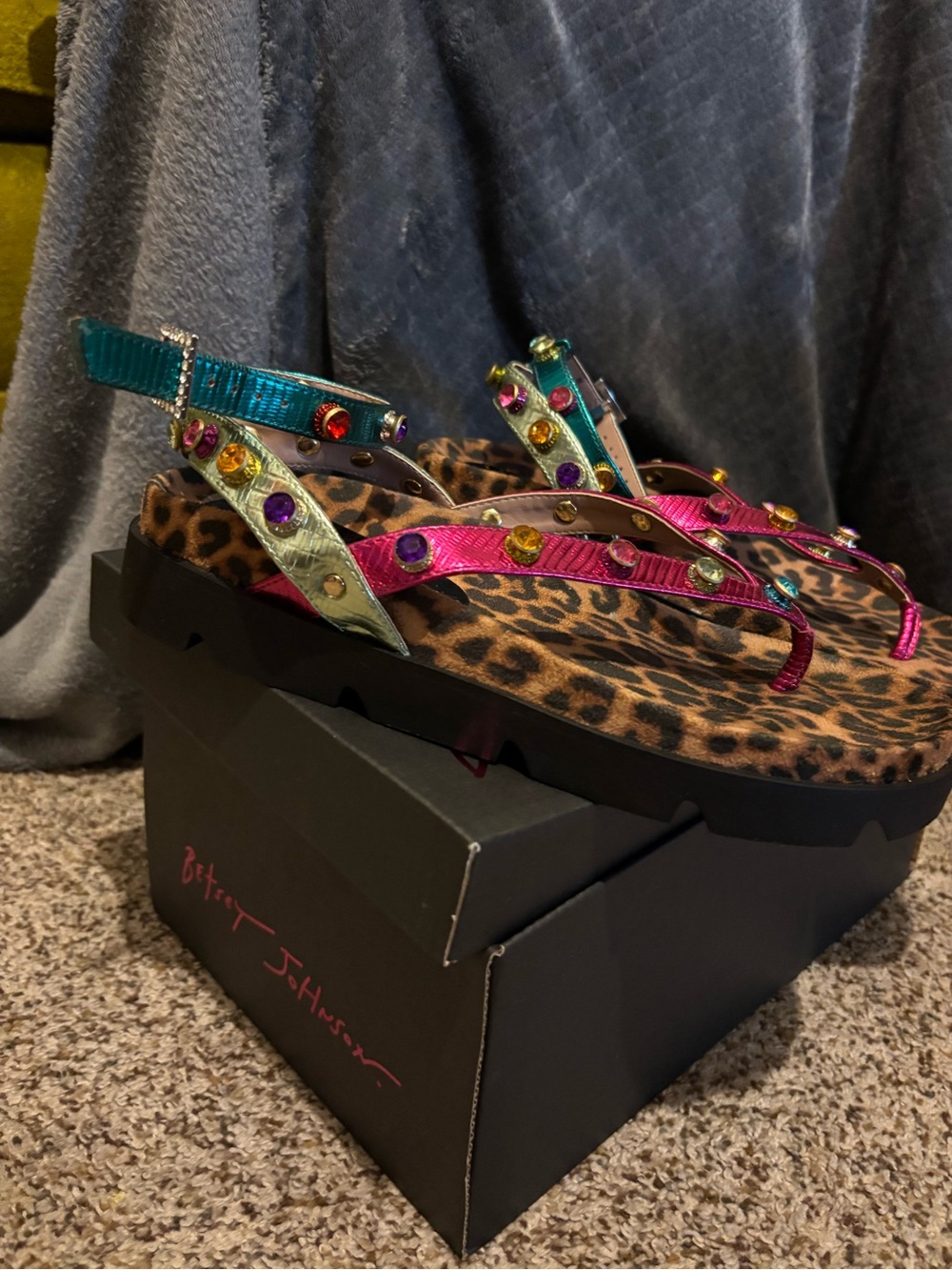 Betsey Johnson Multicolor Jeweled Leopard-Print Platform Sandals